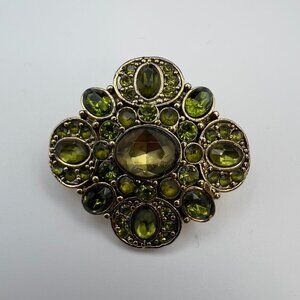 Vintage 90s Liz Claiborne Green Rhinestone Brooch
